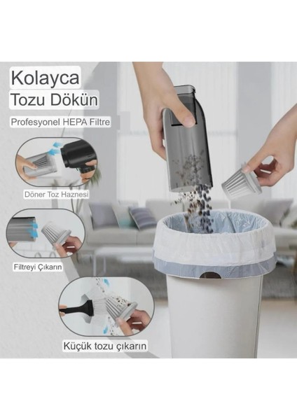 Enshal Yeni Çantalı Araç Içi Mini Şarjlı Süpürge 12000 Pa Ev Ofis Fırçasız Motor 3ın1 Güçlü Emiş modelleri