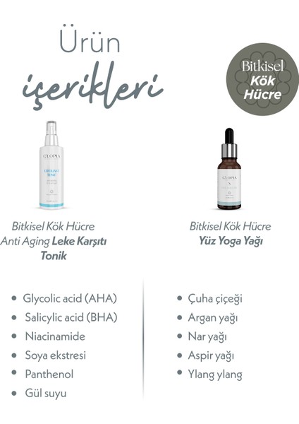 Yaşlanma ve Leke Karşıtı Anti-Aging Bitkisel Kök Hücre Bakımı Tonik Yoga Yağı Aha/bha fiyatları