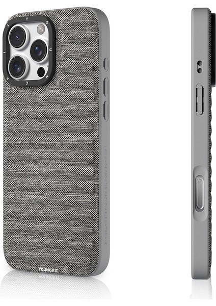 iPhone 16 Pro Uyumlu Kılıf M-Safe Şarj Özellikli Youngkit Canvas Serisi Kapak Gri