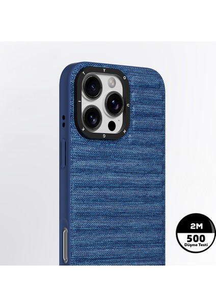 iPhone 16 Pro Max Uyumlu Kılıf M-Safe Şarj Özellikli Youngkit Canvas Serisi Kapak Mavi modelleri