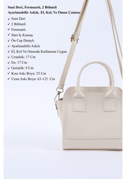 Krem SHK219 Suni Deri ,fermuarlı, Iki Bölmeli ,ayarlanabilir Askılı, El, Kol ve Omuz Çantası modelleri