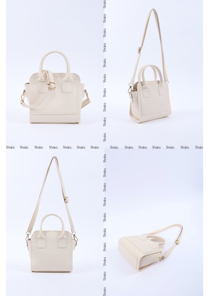 Krem SHK219 Suni Deri ,fermuarlı, Iki Bölmeli ,ayarlanabilir Askılı, El, Kol ve Omuz Çantası