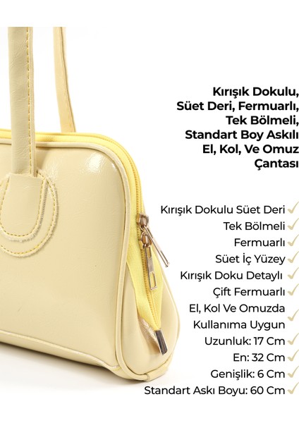 Sarı SHK227 Kırışık Dokulu,suni Deri, Fermuarlı ,tek Bölmeli ,askılı El, Kol ve Omuz Çantası