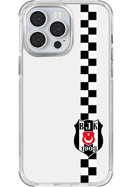 iPhone 15 Pro Max Uyumlu Beşiktaş Dama Şerit Arma Şeffaf Lisanslı Telefon Kılıfı