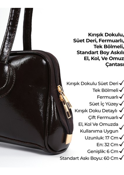 Kahve Rengi SHK227 Kırışık Dokulu,suni Deri, Fermuarlı ,tek Bölmeli ,askılı El, Kol ve Omuz Çantası