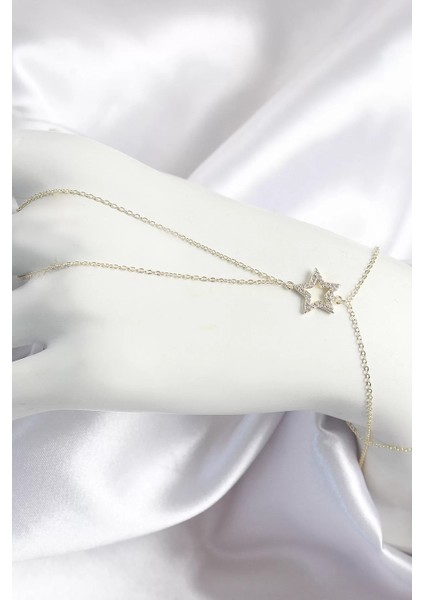 Pirinç Zirkon Taşlı Yıldız Model Gold Renk Kadın Şahmeran
