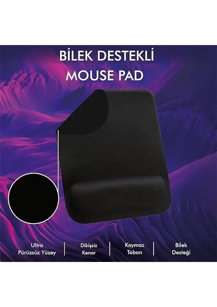 MP02 - Dörtgen Bilek Destekli Mouse Pad | Konfor, Kaymaz Taban, Ergonomik, Yumuşak, Ev,ofis (Siyah) fiyatları