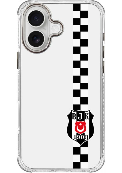 iPhone 16 Uyumlu Beşiktaş Dama Şerit Arma Şeffaf Lisanslı Telefon Kılıfı