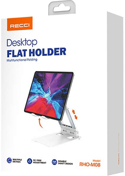 RHO-M08 Telefon ve Tablet Standı Ayarlanabilir Katlanabilir 90 Derece Dönebilen Beyaz