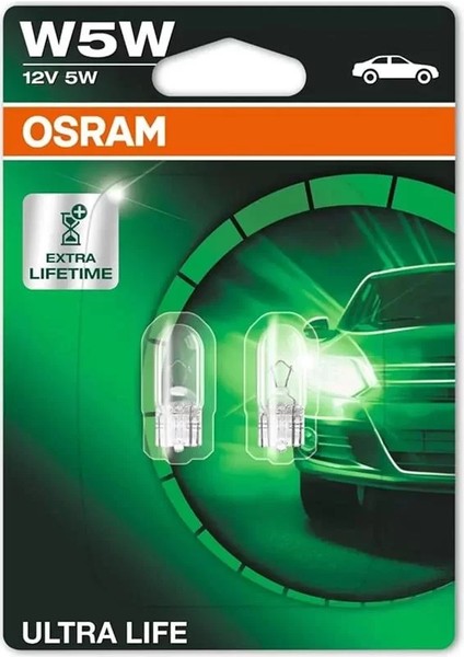 T10 W5W Ultralife Plaka Park Içmekan Ampulü, 12V 2'li Paket, Universal Uzun Ömürlü Orijinal