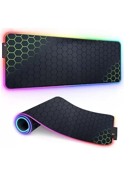 Büyük Oyuncu Rgb Mousepad ve Klavye Pad Yeşil Altıgen Desenli Green Hex Tasarım Işıklı fiyatları