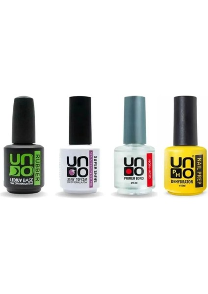Rubber Base 15ml+Super Shine 15ml+Non-Acid Primer Bond+Nail Prep Dehydrator 15 mlset