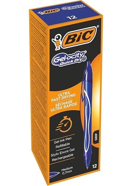 Gel-Ocity Quick Dry Hizli Kuruyan Jel Kalem 12'li Kutu Mavi, 0.7 mm Orta Kalınlıkta Uç, Hızlıca