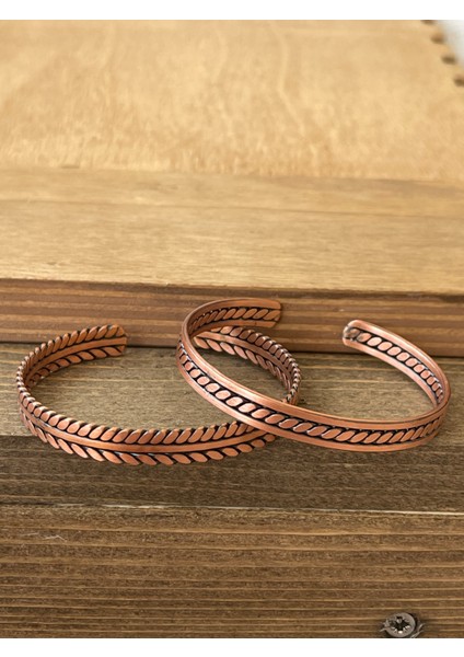 Saf Bakır Bileklik 2li Set Saf Bakır Bileklik Ayarlanabilir Ölçü