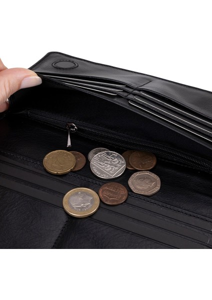 Aura Hakiki Deri, El Yapımı, Telefon Bölmeli, Kadın Cüzdanı, Kömür Siyahı fırsatları