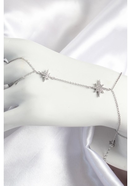 Pirinç Zirkon Taşlı Kutup Yıldızı Model Gümüş Renk Kadın Şahmeran