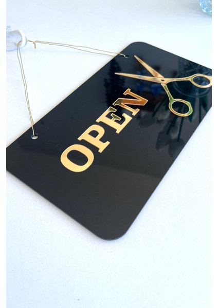 Open / Closed Kapı Tabelası – Makas Figürlü (Berber, Kuaför, Terziler Için)