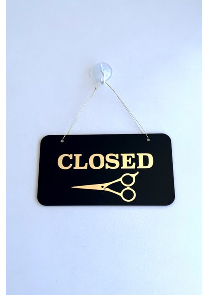 Open / Closed Kapı Tabelası – Makas Figürlü (Berber, Kuaför, Terziler Için) fırsatları