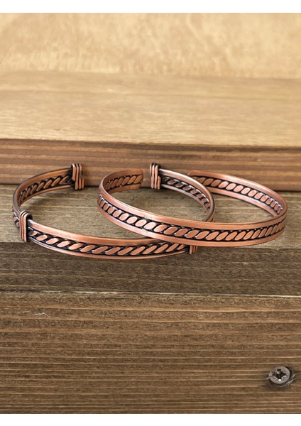 Saf Bakır Bileklik 2li Set Saf Bakır Bileklik Ayarlanabilir Ölçü