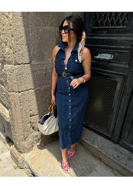 Kemerli Kot Elbise Denim Likralı Sırt Dırapeli indirimleri