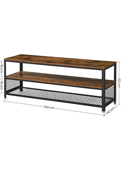Tv Standı 60 Inç'e Kadar Tv'ler Için, Büyük Tv Dolabı, Konsol, Oturma Odası Masası, Metal Çerçeveli Sehpa, Vintage, Koyu Kahverengi LTV50BX, 140 x 40 x 52 cm modelleri