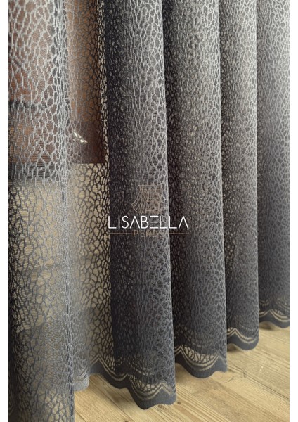 Antrasit Kristal Cam Kırığı Desen Yeni Trend Luxury Tül Perde (1x2.5 Orta Pile Dikişli)