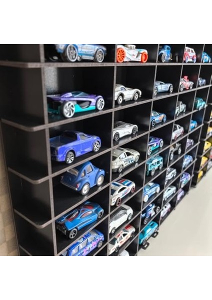 50 Araç Oyuncak Araba Rafı, 1:64 Ölçek Uyumlu Metal Oyuncak Araç Garaj Duvar Vitrini-Mavi fiyatları