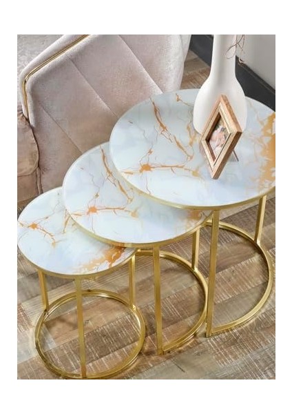 Lü Beyaz Sarı Mermer Temperli Gold Metal Zigon Sehpa fiyatları