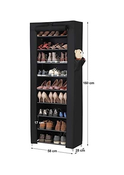 Toz Geçirmez Örtülü 10 Katlı Metal Ayakkabı Rafı, Siyah, RXJ10H modelleri