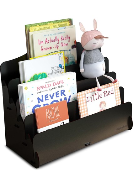 Mini Lucky Montessori Çocuk Kitaplığı 4 Raflı Ahşap Çocuk Odası Kitaplık Masaüstü Mini Kitaplık (Siyah)