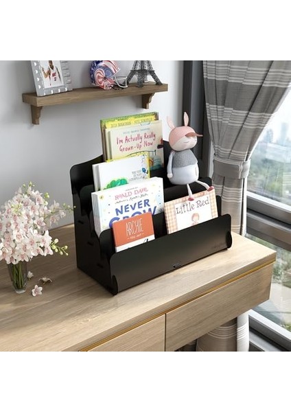 Mini Lucky Montessori Çocuk Kitaplığı 4 Raflı Ahşap Çocuk Odası Kitaplık Masaüstü Mini Kitaplık (Siyah) fiyatları