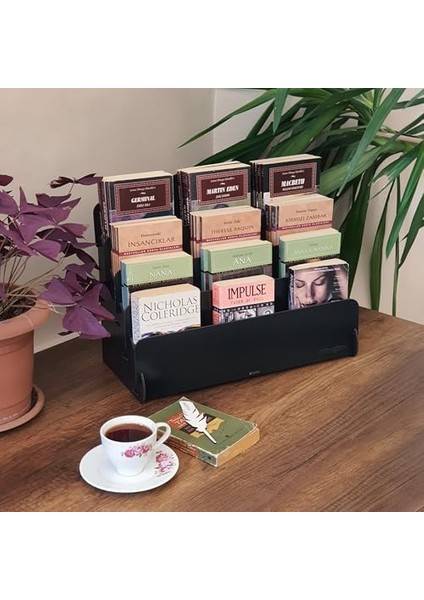 Mini Lucky Montessori Çocuk Kitaplığı 4 Raflı Ahşap Çocuk Odası Kitaplık Masaüstü Mini Kitaplık (Siyah) modelleri