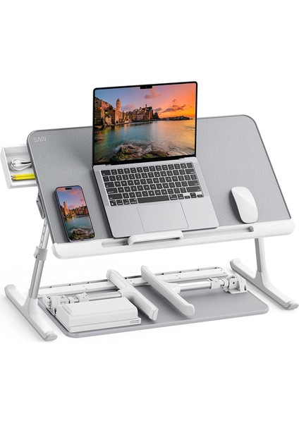 Saıjı K7 Mini Dizüstü Yatak Tepsi Masası, Kaymaz Pvc Deri ile Dizüstü Çalışma Masası, Ayarlanabilir Dizüstü Bilgisayar Standı Çok Amaç Için Kullanılabilir Masa Gümüş