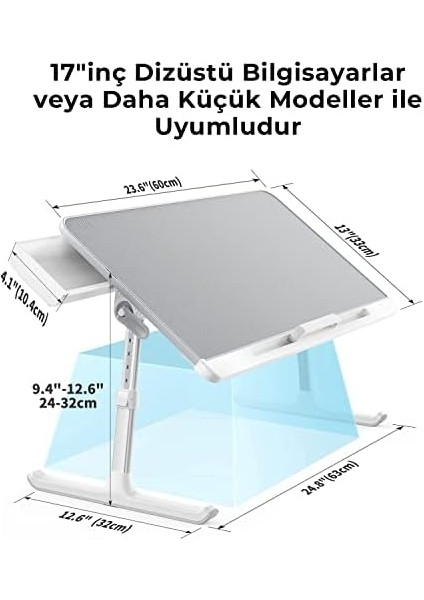 Saıjı K7 Mini Dizüstü Yatak Tepsi Masası, Kaymaz Pvc Deri ile Dizüstü Çalışma Masası, Ayarlanabilir Dizüstü Bilgisayar Standı Çok Amaç Için Kullanılabilir Masa Gümüş modelleri