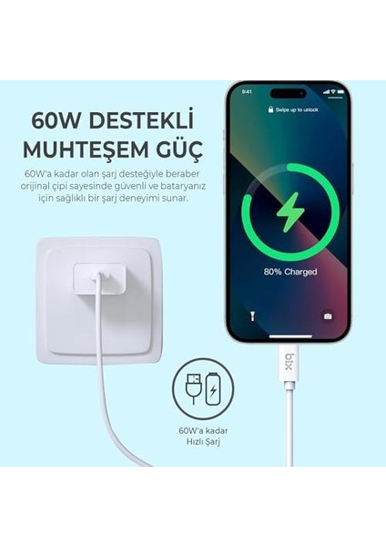 BX-IP02UC Type-C To Lightning Data ve Şarj Kablosu Beyaz 1 Metre modelleri