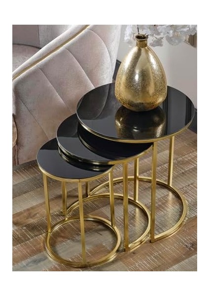 Lü Siyah Cam Gold Metal Zigon Sehpa modelleri