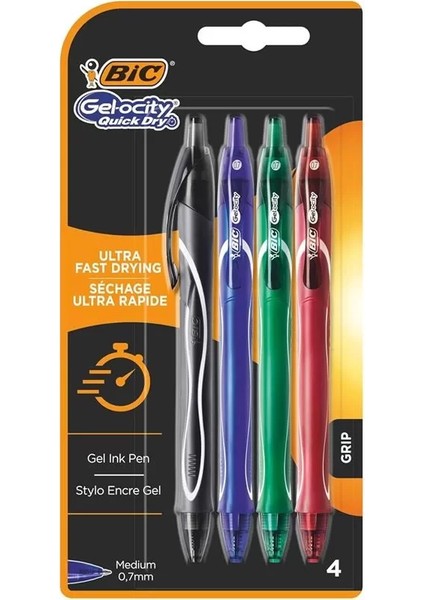 Gel-Ocity Quick Dry Jel Kalem, Mavi Jel Kalem 4'lü Kutu, Karışık Renkler, 0.7 Mm. Çizgi