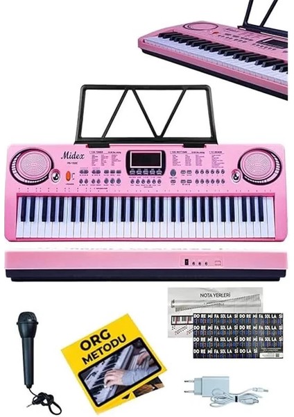 PS-1500PK Başlangıç Için 61 Tuşlu Org Pembe Renk Notalık Adaptör Mikrofon (100 Ses 100 Ritim)