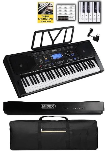 PS-4500 Tuş Hassasiyetli 61 Tuşlu Org Dijital LCD Ekran USB Mp3 Çanta Notalık Adaptör Dahil