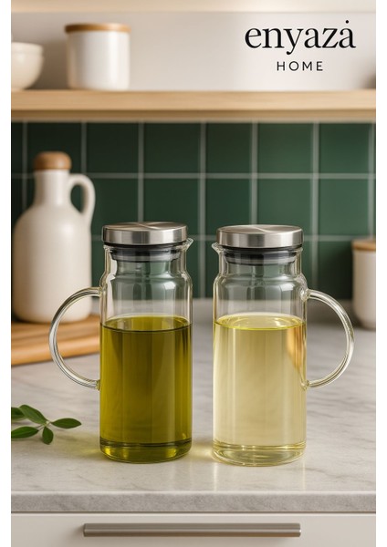 2’li Metal Kapaklı 1500 ml Büyük Boy Yağdanlık Set Ayçiçek Yağı Zeytin Yağı Set Düz Model