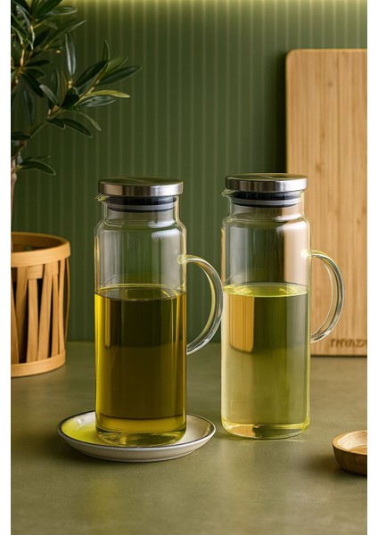 2’li Metal Kapaklı 1500 ml Büyük Boy Yağdanlık Set Ayçiçek Yağı Zeytin Yağı Set Düz Model modelleri