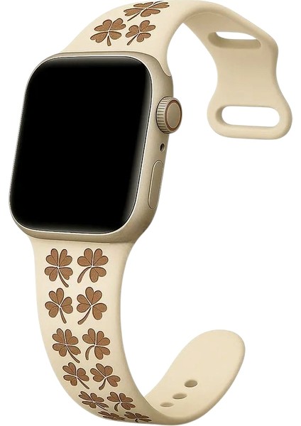 Apple Watch 10 46MM 3 4 5 6 7 8 9 Se Ultra Uyumlu 44 45 49MM Yonca Desenli Silikon Kordon