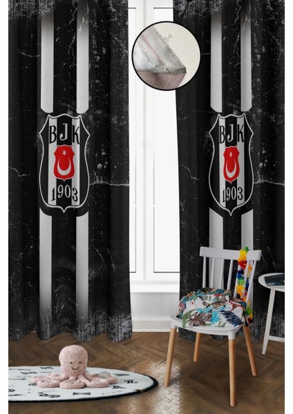 Beşiktaş ~ Taraftar Desenli Yıkanabilir Fon Perde | 2 Kanat Dijital Baskı