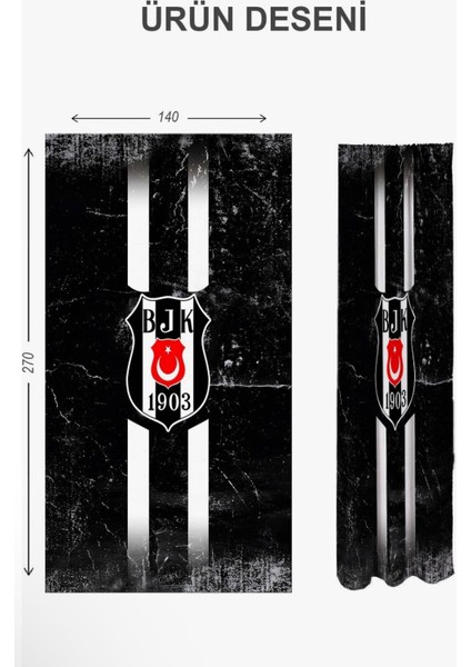 Beşiktaş ~ Taraftar Desenli Yıkanabilir Fon Perde | 2 Kanat Dijital Baskı fiyatları