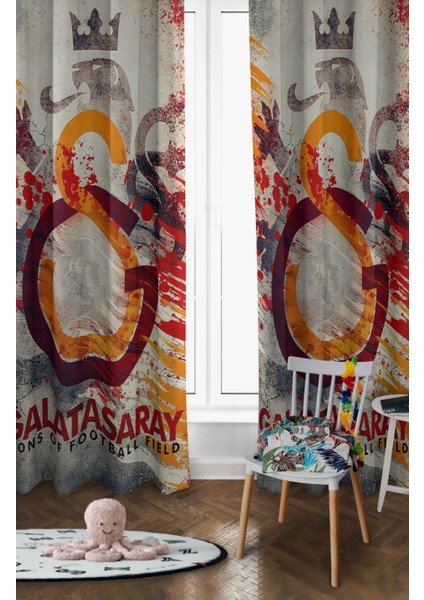 Galatasaray ~ Taraftar Desenli Yıkanabilir Fon Perde | 2 Kanat Dijital Baskı