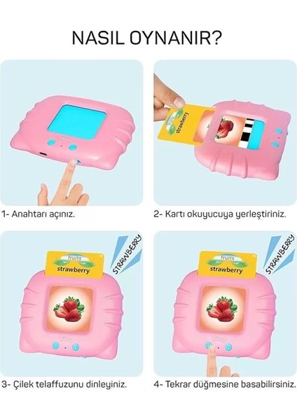 Erken Öğrenim Kartları- Ingilizce Konuşan Sesli Flash Kartlar 112 Kart 224 Görsel Pembe fiyatları