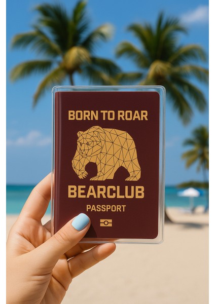 1 Adet Universal Bear Club Baskılı Pasaport Kılıfı Şeffaf Su Geçirmeyen Pvc Pasaport Koruma Kabı