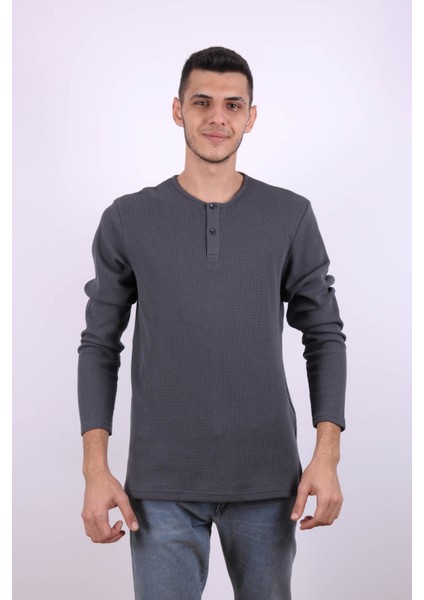 Düğmeli Waffle Antrasit Erkek Sweatshirt 5070