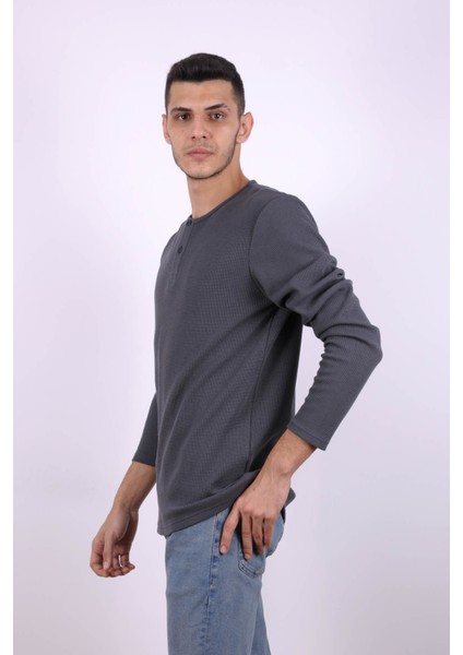 Düğmeli Waffle Antrasit Erkek Sweatshirt 5070 fiyatları