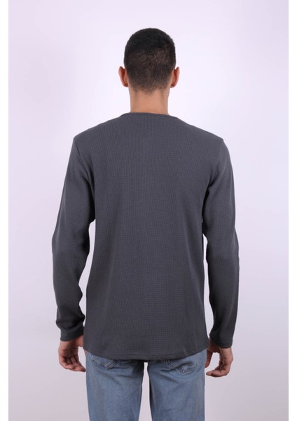 Düğmeli Waffle Antrasit Erkek Sweatshirt 5070 modelleri